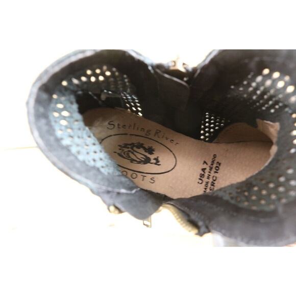 New Sterling River Boots Womens 7 Black Leather Cowboy Western Perforated Ankle - Picture 7 of 8